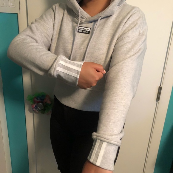 adidas cropped hoodie grey